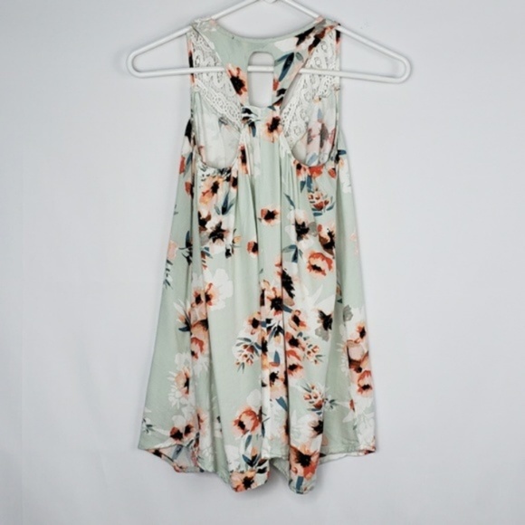 O'Neill Floral Lace Accent Beach V Neck Tank Top - Picture 7 of 7